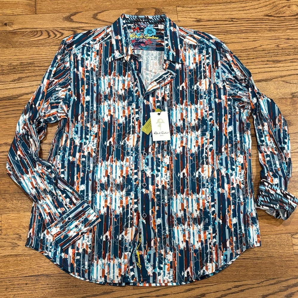 NWT Robert Graham Classic Fit Bandlon Floral Striped Men's Shirt XL